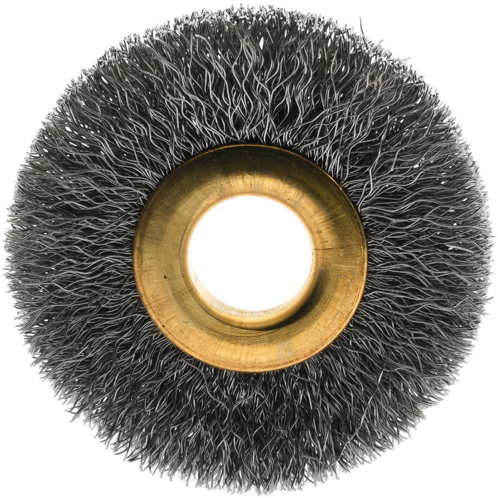 Value Collection Wheel Brush: 2" Wheel Dia, 5/16" Face Width, 0.0070" Wire Dia, Crimped - 1/2" Hole, Stainless Steel | Part #511331-3008