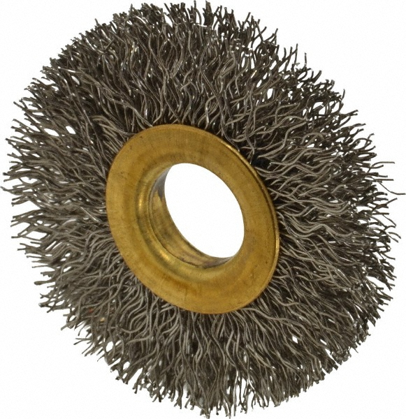 Value Collection Wheel Brush: 2" Wheel Dia, 5/16" Face Width, 0.0120" Wire Dia, Crimped - 1/2" Hole, Stainless Steel | Part #511333-3008