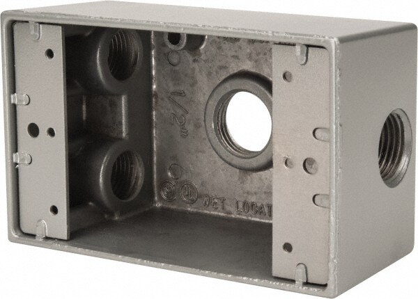 Electrical Outlet Box: Aluminum, Rectangle, 4-1/2" OAH, 2-1/2" OAW, 2" OAD, 1 Gang