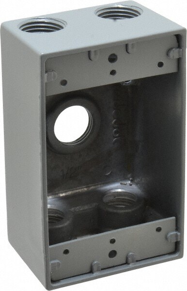 Electrical Outlet Box: Aluminum, Rectangle, 4-1/2" OAH, 2-1/2" OAW, 2" OAD, 1 Gang