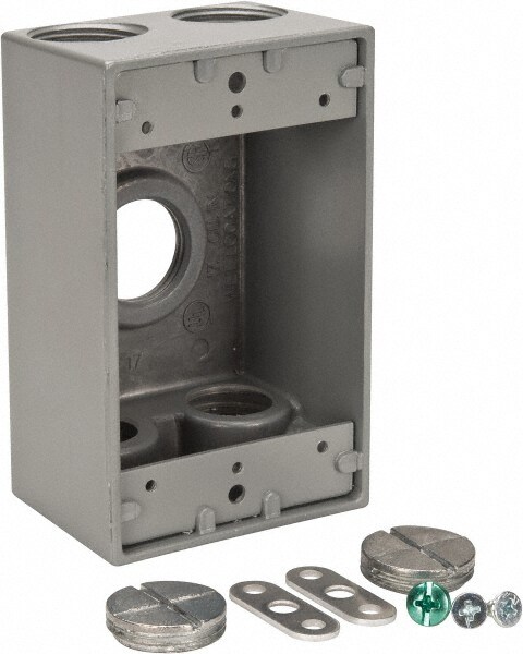 Electrical Outlet Box: Aluminum, Rectangle, 4-1/2" OAH, 2-1/2" OAW, 2" OAD, 1 Gang