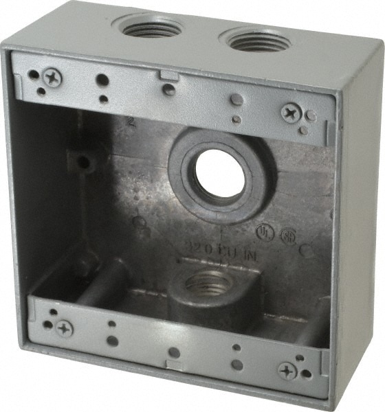 Thomas & Betts 2IH4-1 Electrical Outlet Box: Aluminum, Square, 4-9/16" OAH, 4-5/8" OAW, 2-1/16" OAD, 2 Gangs Image