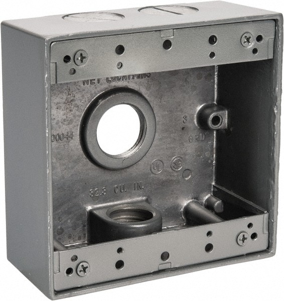 Thomas & Betts 2IH4-2 Electrical Outlet Box: Aluminum, Square, 4-9/16" OAH, 4-5/8" OAW, 2-1/16" OAD, 2 Gangs Image