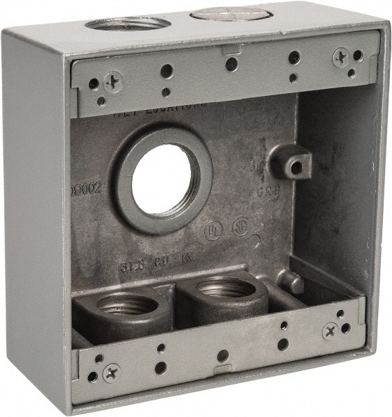 Thomas & Betts 2IH5-2 Electrical Outlet Box: Aluminum, Square, 4-9/16" OAH, 4-5/8" OAW, 2-1/16" OAD, 2 Gangs Image