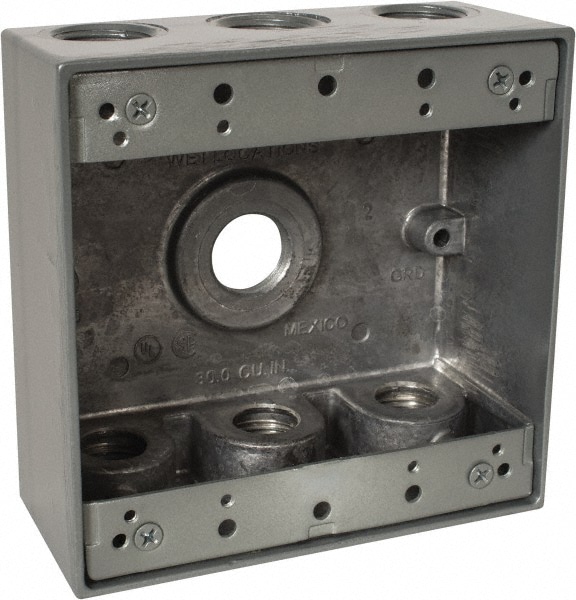 Thomas & Betts 2IH7-1 Electrical Outlet Box: Aluminum, Square, 4-9/16" OAH, 4-5/8" OAW, 2-1/16" OAD, 2 Gangs Image