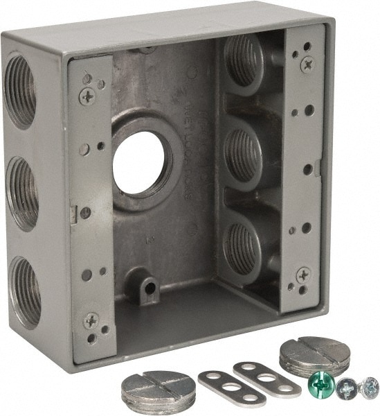 Thomas & Betts 2IH7-2 Electrical Outlet Box: Aluminum, Square, 4-9/16" OAH, 4-5/8" OAW, 2-1/16" OAD, 2 Gangs Image