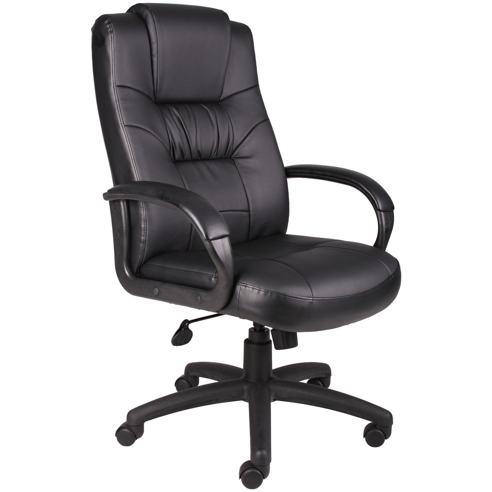 Executive High Back Chair Task Chair: PU Leather, 23-1/2" Seat Height, Black, Adjustable Height  - Loop, Swivel 