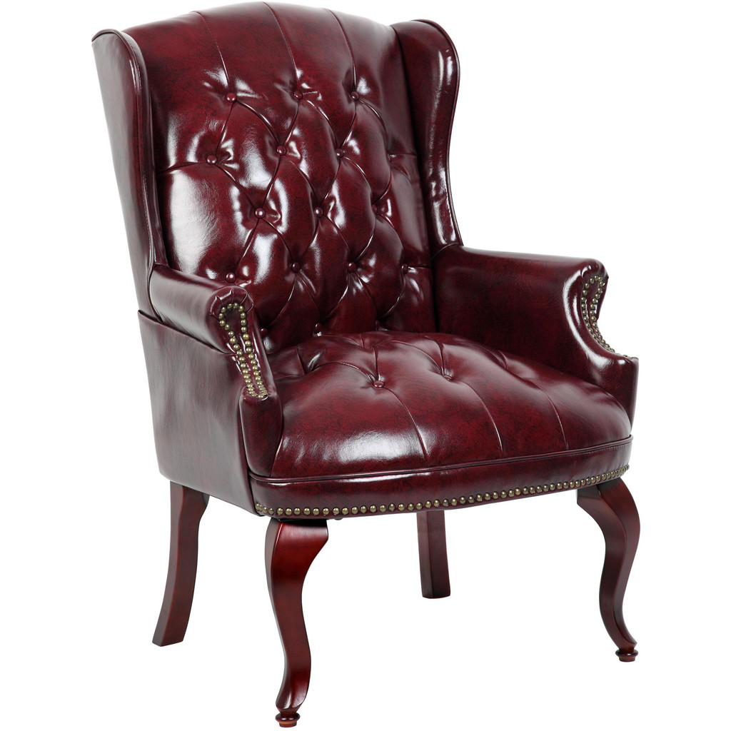 Boss Office Products Task Chair: Vinyl, Adjustable Height, Oxblood - No Arm Arms, Swivel | Part #B809-BY