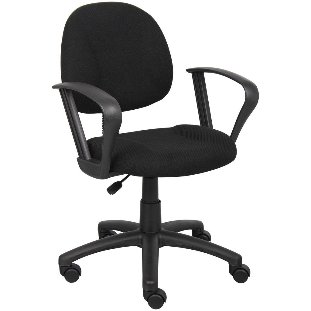 Boss Office Products Task Chair: Tweed, Adjustable Height, Black - Fixed Arms, Swivel | Part #B317-BK
