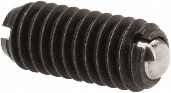 Threaded Ball Plunger: M4 x 0.7, 0.098" Ball Dia, 0.354" Body Length, 0.032" Max Ball Reach