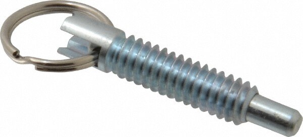 1/4-20, 0.8" Thread Length, 0.155" Plunger Diam, 1/4" Plunger Projection, 1 Lb Init to 2.5 Lb Final End Force, Steel Locking Pull Ring Plunger