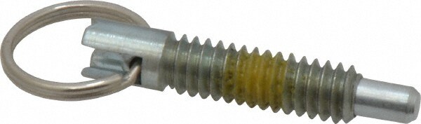1/4-20, 0.8" Thread Length, 0.155" Plunger Diam, 1/4" Plunger Projection, 1 Lb Init to 2.5 Lb Final End Force, Steel Locking Pull Ring Plunger