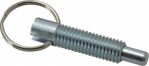 1/2-13, 1.4" Thread Length, 5/16" Plunger Diam, 1/2" Plunger Projection, 2.5 Lb Init to 5 Lb Final End Force, Steel Locking Pull Ring Plunger