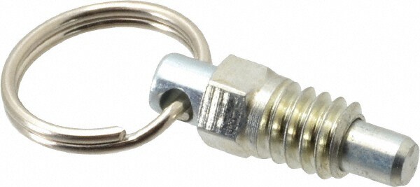 1/4-20, 0.31" Thread Length, 0.16" Plunger Diam, 0.19" Plunger Projection, 0.5 Lb Init to 2 Lb Final End Force, Steel Pull Ring Plunger