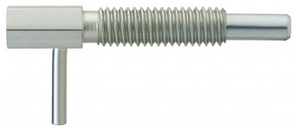 Vlier FRM12P M12x1.75, 1.11" Thread Length, 7mm Plunger Diam, 4.5 N Init to 22.3 N Final End Force, Steel Locking L Handle Plunger 