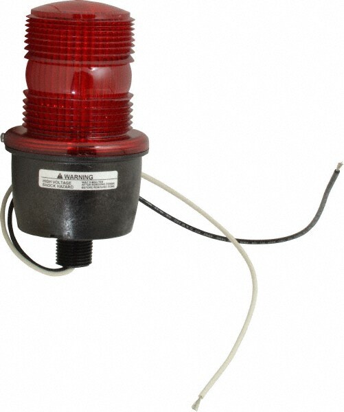 Low Profile Mini Strobe Light: Red, Pipe Mount, 120VAC