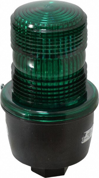 Low Profile Mini Strobe Light: Green, Pipe Mount, 120VAC
