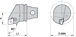 Modular Turning & Profiling Cutting Unit Head: Size KM32, 35 mm Head Length, External, Left Hand