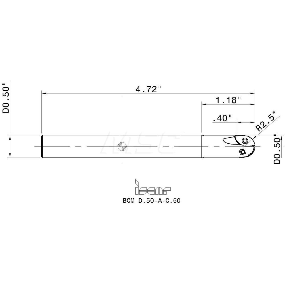 Iscar Indexable Ball Nose End Mill 1/2" Cut Dia, Solid Carbide, 4.72