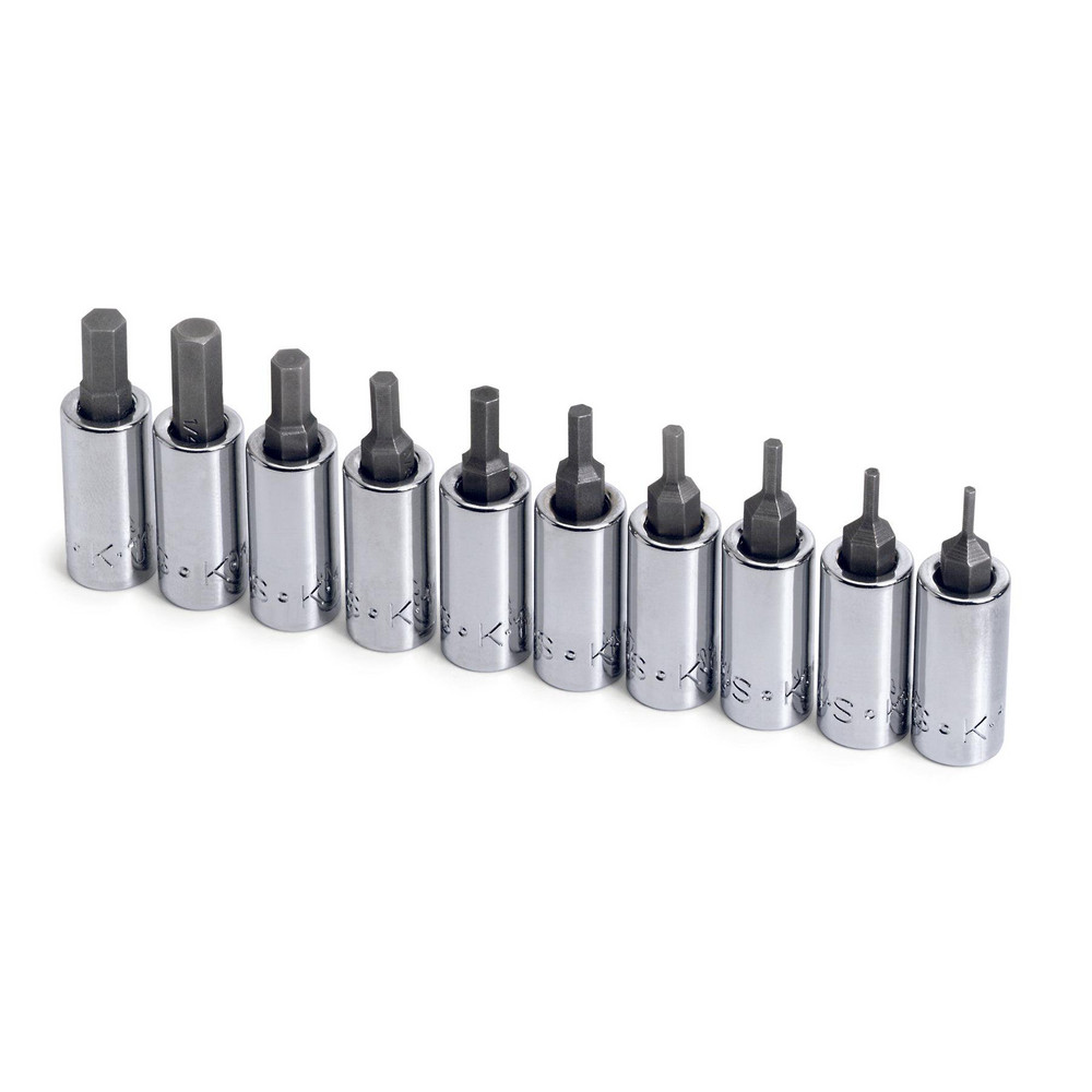 Hex Bit Socket Set: 1/4" Drive, 10 Pc, 1/4" Hex - 1/16, 5/64, 3/32, 7/64, 1/8, 9/64, 5/32, 3/16, 7/32, 1/4 for 1/4 Drive