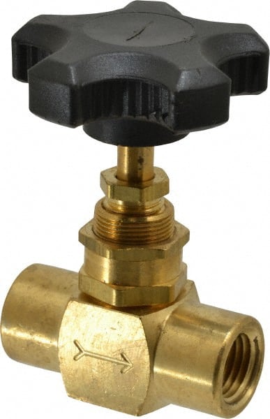 Specialty Mfr 5890090 Needle Valve: Knob Handle, Straight, 1/4" Pipe, NPT End, Brass Body 