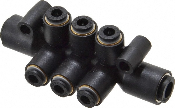 Legris 3306 56 04 Push-to-Connect Tube Fitting: Double Multiple Tee with Mounting Holes, Tee 1/4 x 5/32" OD Image