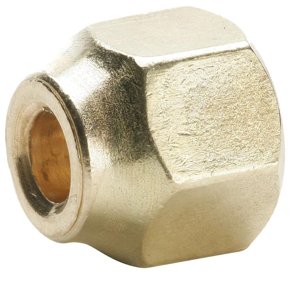 Brass Flared Tube Short Nut: 1/4" OD, 7/16-20 Thread, 45 deg Flared Angle