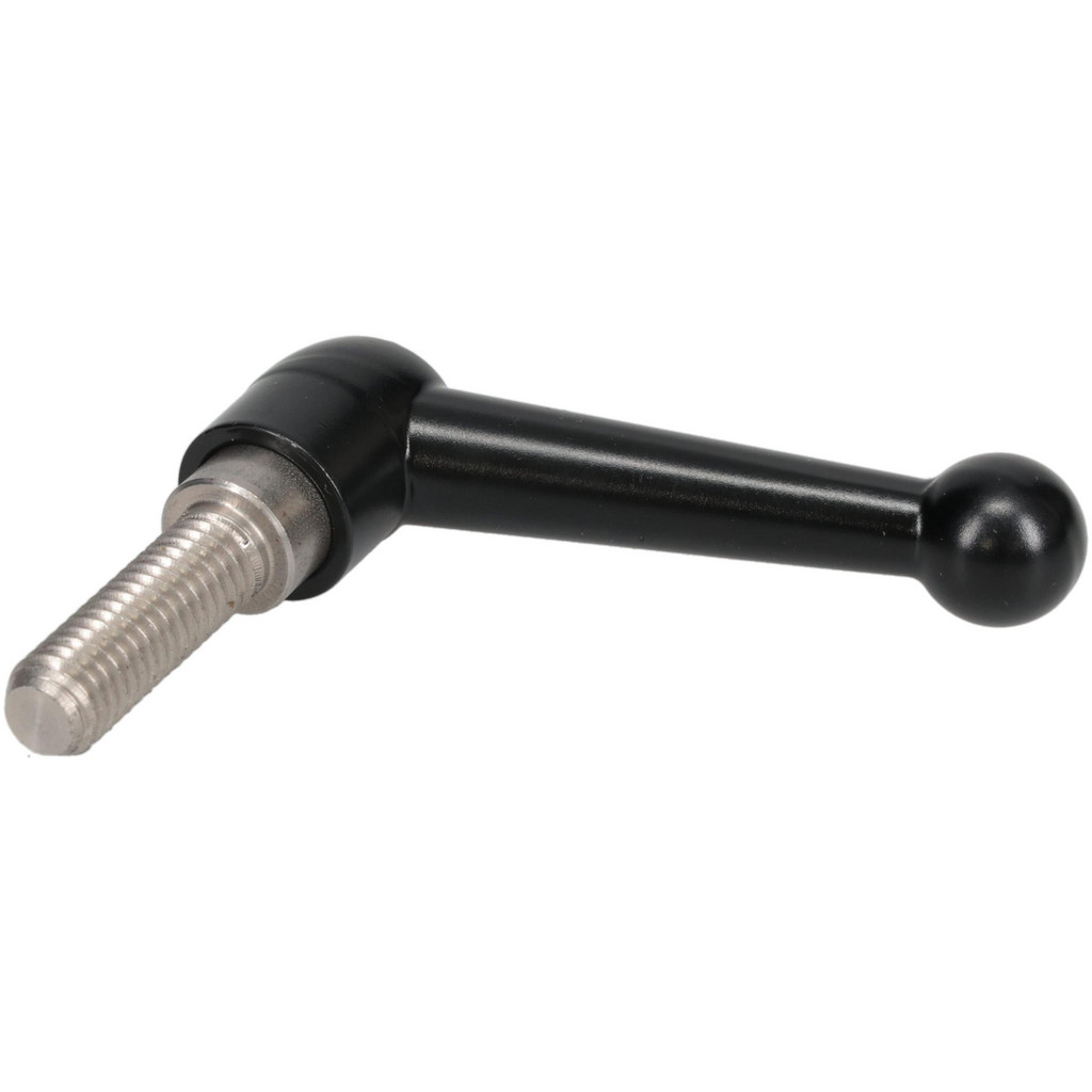 Kipp Adjustable Clamping Handle: Adjustable, 3/8-16 Thread, Die Cast Zinc Handle, 0.7100" Hub Dia, Black - 1.1811" Stud Length, 2.5197" Handle