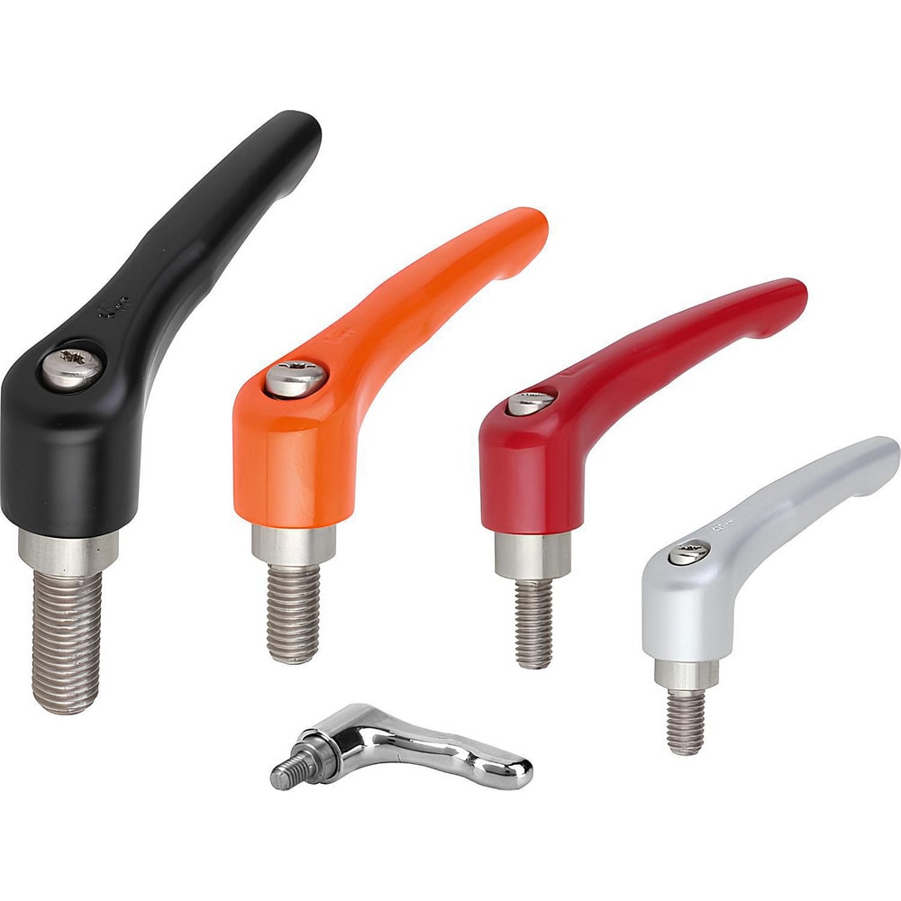Adjustable Clamping Handle: #8-32 Thread, 0.51" Hub Dia, Stainless Steel, Black