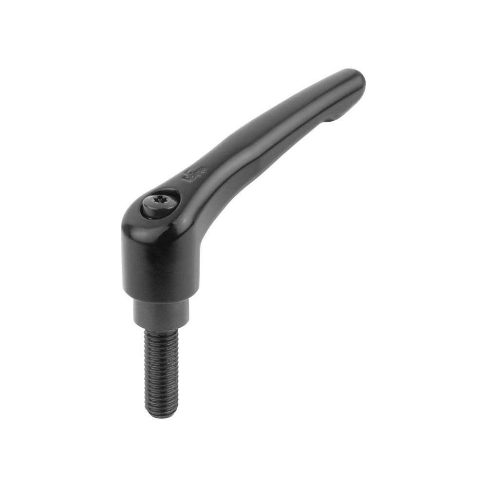 Kipp Adjustable Clamping Handle: Adjustable, 1/4-20 Thread, Die Cast Zinc Handle, 0.5500" Hub Dia, Black - 1.5748" Stud Length, 1.5748" Handle