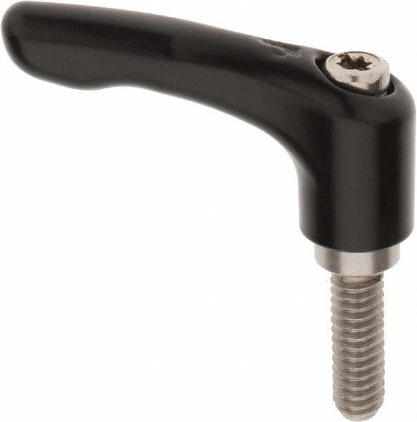 Threaded Stud Adjustable Clamping Handle: 1/4-20 Thread, 0.55" Hub Dia, Die Cast Zinc, Black