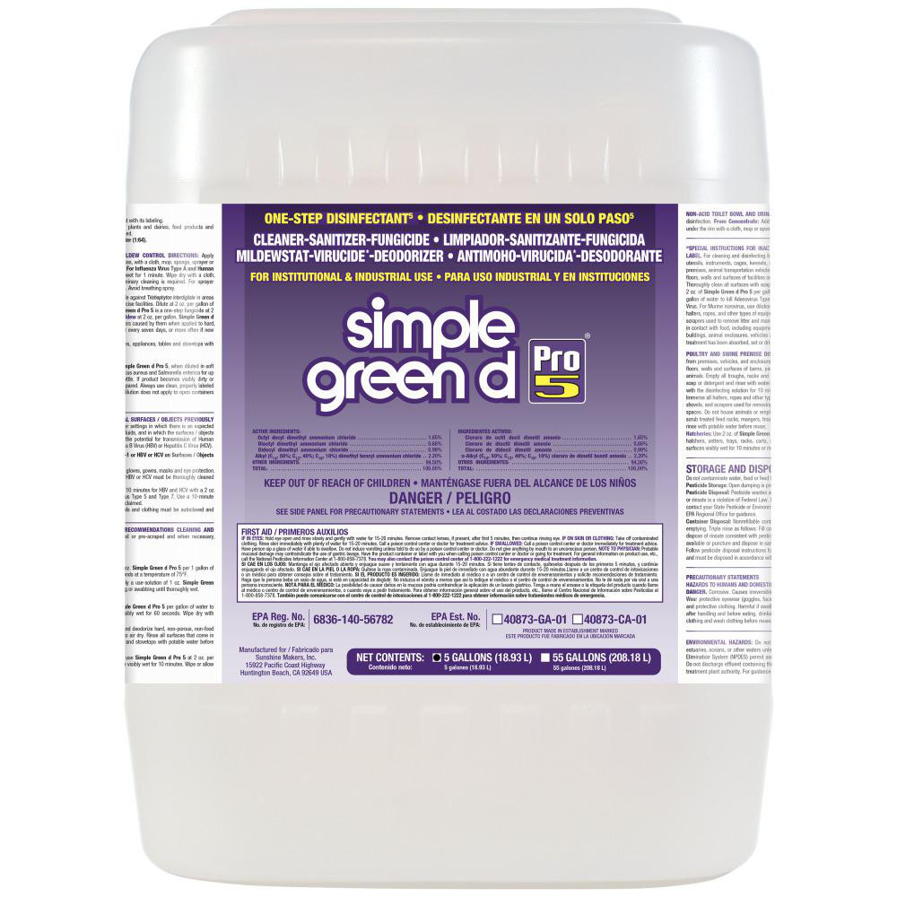 d Pro, 5 One Step Disinfectant, 5 gal Pail - Liquid, Concentrated, Disinfectant, Unscented