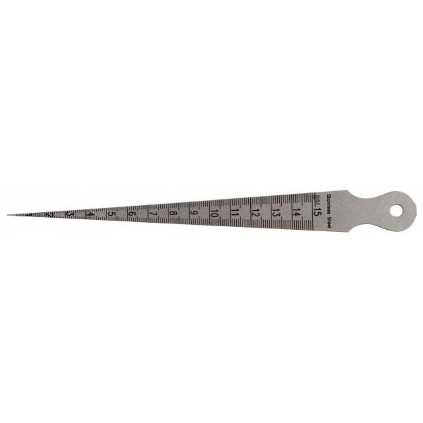 Welding Inspection Gages; Type: Taper Gage ; Applications: Checks Plate Fit-Up, Checks Flange Fit-Up ; Material: Steel ; Minimum Measurement: 1.00 (mm); Minimum Measurement: 1/32 (Inch); Maximum Measurement: 15.00 (mm)