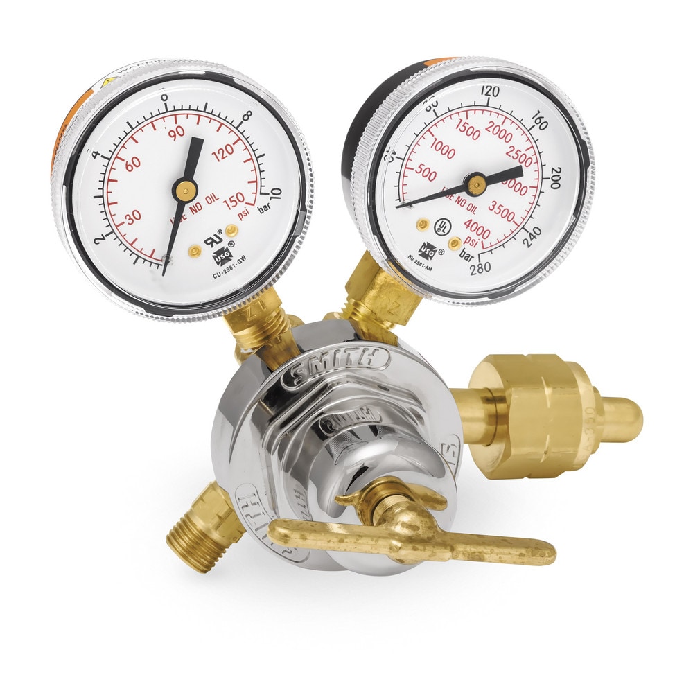 350 CGA Inlet Connection, B Fitting, 100 Max psi, Hydrogen/Methane Welding Regulator