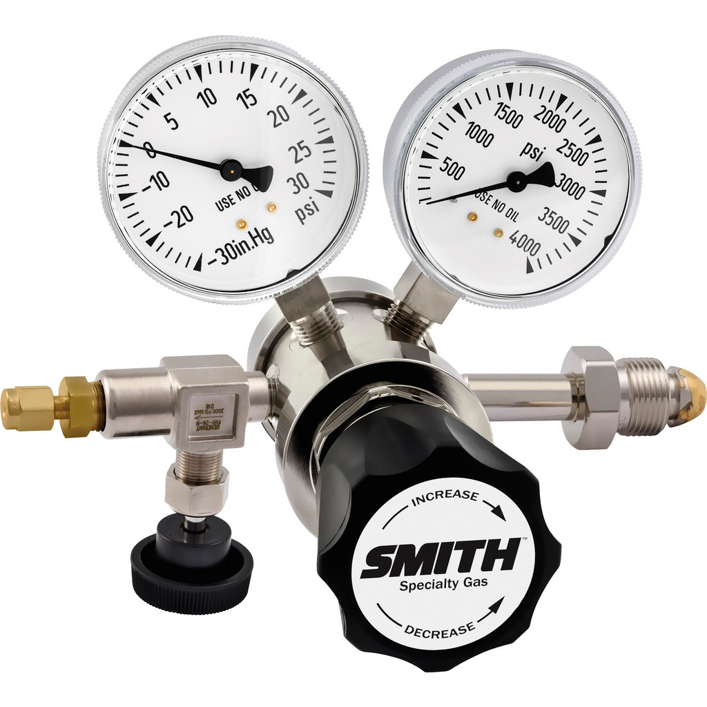Miller/Smith | Smith/Miller 580 CGA Inlet Connection, 15 Max psi, Argon, Nitrogen & Helium Welding Regulator - Needle Valve w/ 1/8" Swagelok Tube