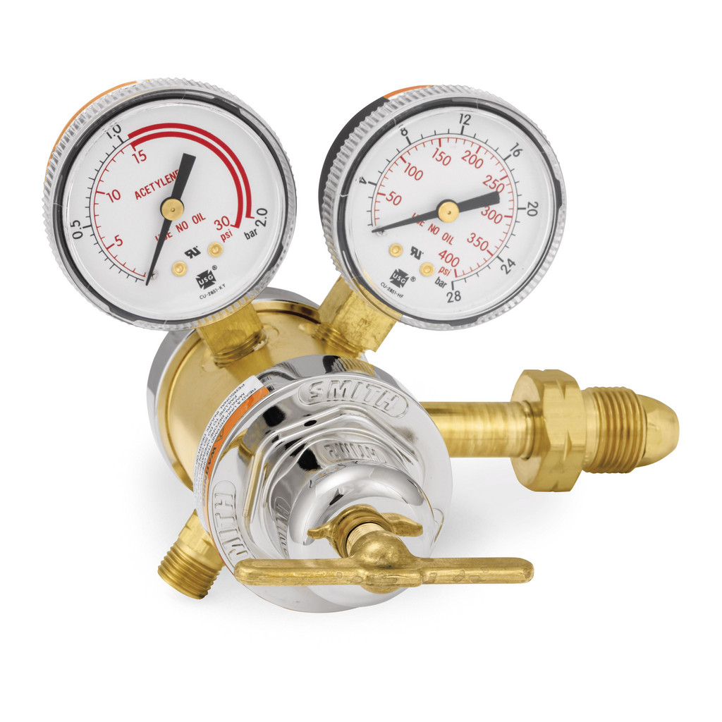 Miller-Smith | Smith/Miller 510 CGA Inlet Connection, B Fitting, 15 Max psi, Acetylene Welding Regulator - 9/16-18 L/H Thread, Left Hand Rotation |