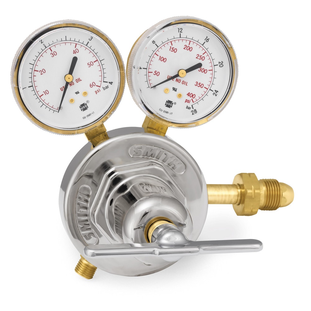 C Size & CGA 25 7/8-14 LH Inlet Connections, B CGA 25 & 9/16-18 LH Fitting, 15 Max psi, Acetylene Welding Regulator