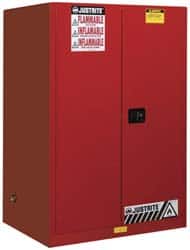 Justrite. 899001 Standard Cabinet: Manual Closing, 2 Shelves, Red 
