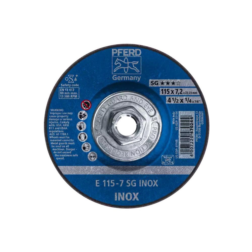 Depressed Center Wheel: Type 27, 4-1/2" Dia, 0.28" Thick, Aluminum Oxide