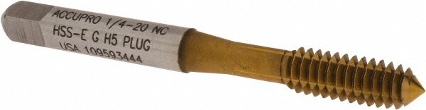 Thread Forming Tap: 1/4-20, UNC, Plug, Powdered Metal High Speed Steel, TiN Finish