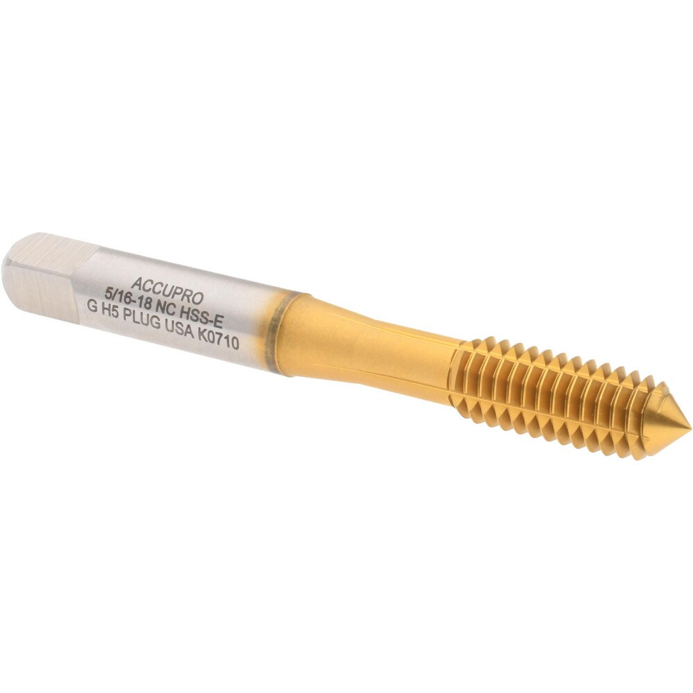 Thread Forming Tap: 5/16-18, UNC, Plug, Powdered Metal High Speed Steel, TiN Finish