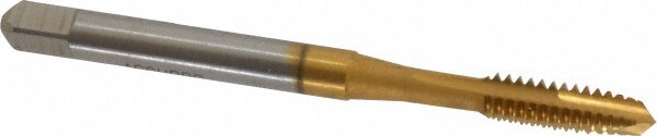 Spiral Point Tap: #10-24, UNC, 3 Flutes, Plug, 2B/3B, Powdered Metal, TiN Finish