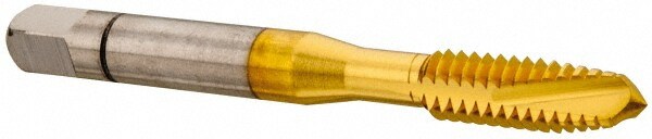 Spiral Point Tap: 1/4-20, UNC, 3 Flutes, Plug, 3B, Powdered Metal, TiN Finish
