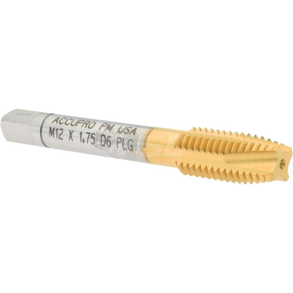Accupro 31086-00T Spiral Point Tap: M12x1.75 Metric Coarse, 4 Flutes, Plug, 6H Class of Fit, Powdered Metal, TiN Coated 