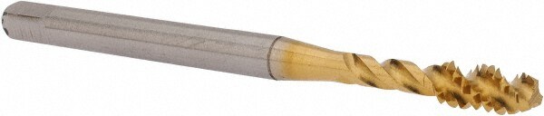 Spiral Flute Tap: #6-32, UNC, 3 Flute, Modified Bottoming, 3B Class of Fit, Powdered Metal, TiN Finish