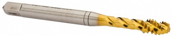 Spiral Flute Tap: #10-24, UNC, 3 Flute, Modified Bottoming, 2B & 3B Class of Fit, Powdered Metal, TiN Finish