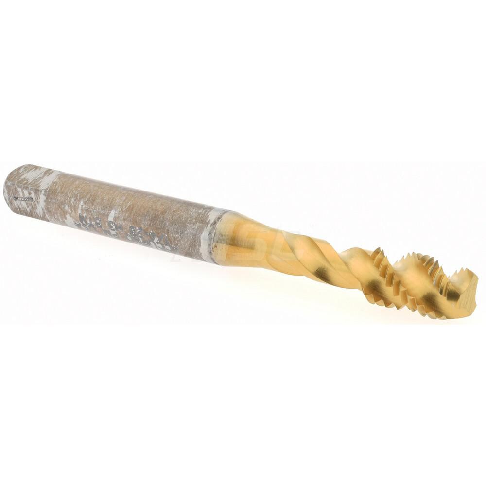 Spiral Flute Tap: 1/4-28, UNF, 3 Flute, Modified Bottoming, 3B Class of Fit, Powdered Metal, TiN Finish