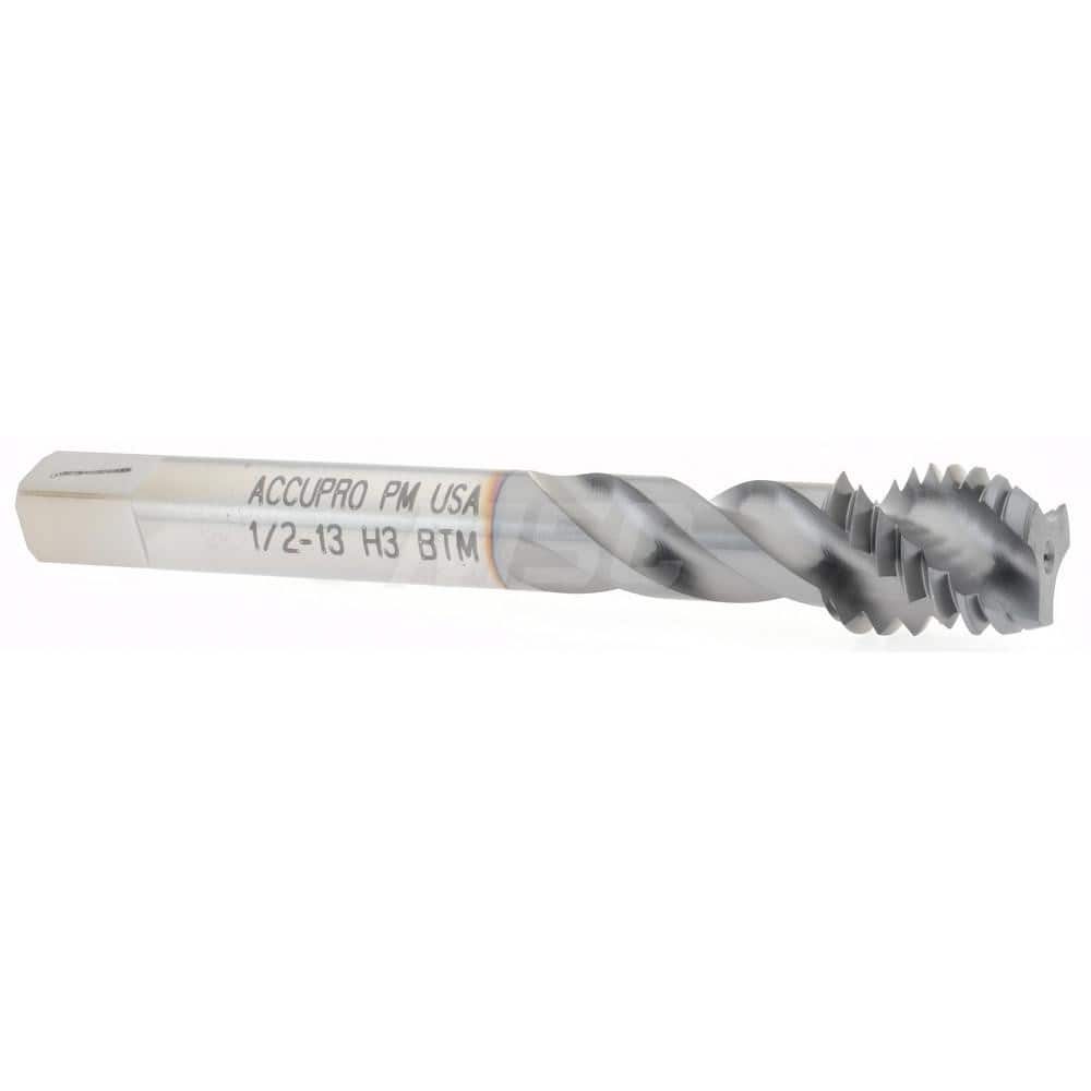 Accupro 40163-00C Spiral Flute Tap: 1/2-13, UNC, 3 Flute, Modified Bottoming, 3B Class of Fit, Powdered Metal, TICN Finish 