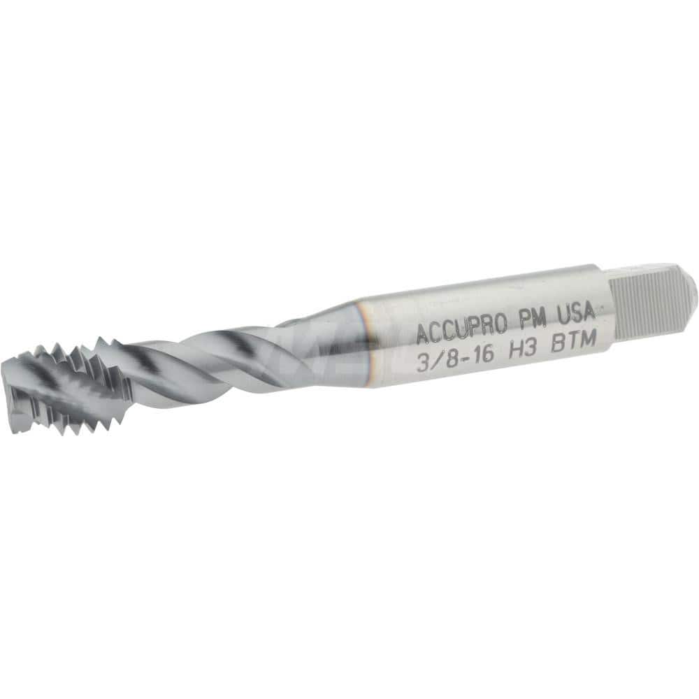 Accupro 40123-01C Spiral Flute Tap: 3/8-16 UNC, 3 Flutes, Modified Bottoming, 3B Class of Fit, Powdered Metal, TICN Coated 