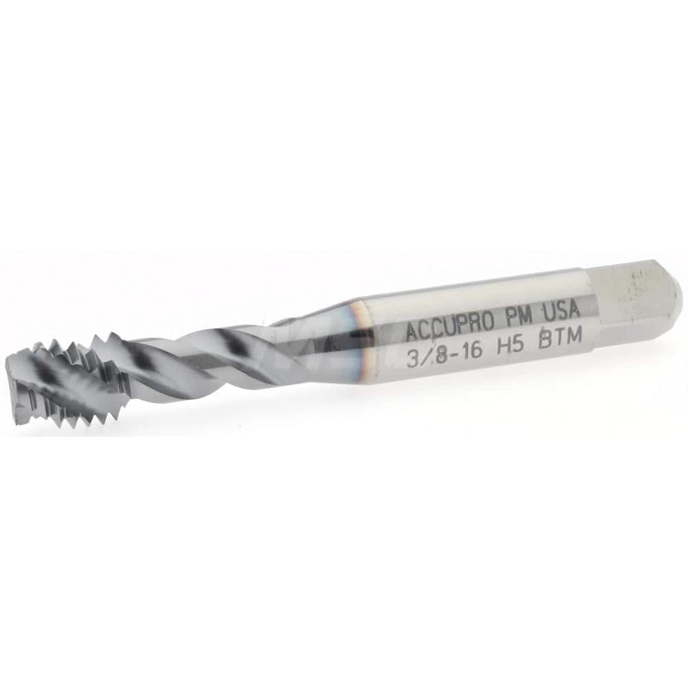 Accupro 40125-01C Spiral Flute Tap: 3/8-16, UNC, 3 Flute, Modified Bottoming, 2B Class of Fit, Powdered Metal, TICN Finish 